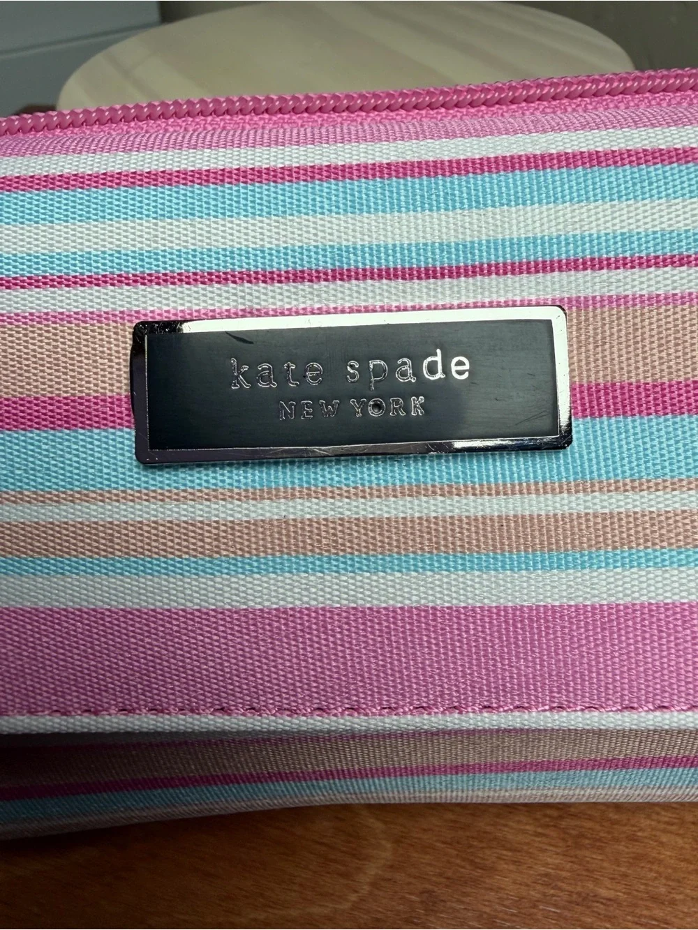 Kate Spade New York Pink Blue Striped Organizer Wallet Clutch